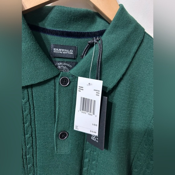 Buffalo David Bitton Warner’s Adventure Green Sweater polo short sleeve shirt - Picture 2 of 6